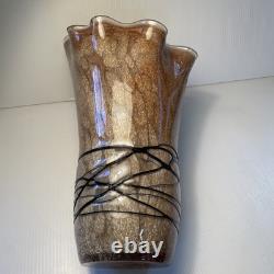 MCM Vintage Hand Blown Studio Art Murano  Handkerchief Vase Brown Tan Black
