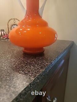 MID CENTURY MODERN ITALIAN ORANGE With WHITE HANDLES MURANO ART GLASS 14×7 1/2