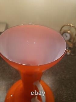 MID CENTURY MODERN ITALIAN ORANGE With WHITE HANDLES MURANO ART GLASS 14×7 1/2