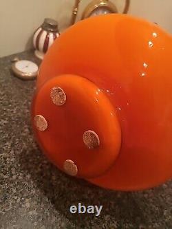 MID CENTURY MODERN ITALIAN ORANGE With WHITE HANDLES MURANO ART GLASS 14×7 1/2