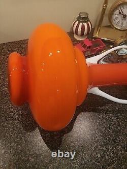 MID CENTURY MODERN ITALIAN ORANGE With WHITE HANDLES MURANO ART GLASS 14×7 1/2