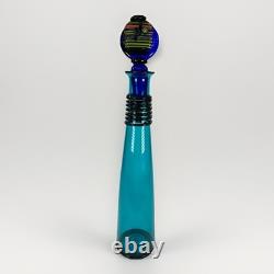 MID CENTURY Modern Hand Blown Murano Blenko Tall Blue Decanter Signed Dated 22