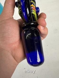 MID CENTURY Modern Hand Blown Murano Blenko Tall Blue Decanter Signed Dated 22