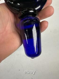 MID CENTURY Modern Hand Blown Murano Blenko Tall Blue Decanter Signed Dated 22