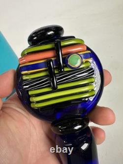 MID CENTURY Modern Hand Blown Murano Blenko Tall Blue Decanter Signed Dated 22