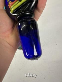 MID CENTURY Modern Hand Blown Murano Blenko Tall Blue Decanter Signed Dated 22