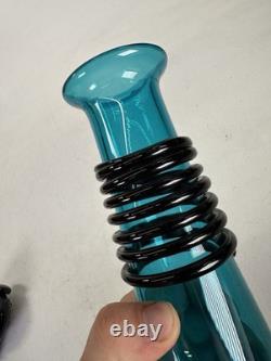MID CENTURY Modern Hand Blown Murano Blenko Tall Blue Decanter Signed Dated 22
