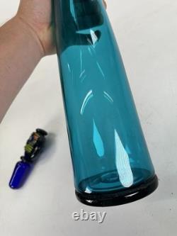 MID CENTURY Modern Hand Blown Murano Blenko Tall Blue Decanter Signed Dated 22