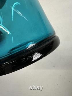 MID CENTURY Modern Hand Blown Murano Blenko Tall Blue Decanter Signed Dated 22