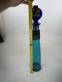 MID CENTURY Modern Hand Blown Murano Blenko Tall Blue Decanter Signed Dated 22