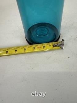 MID CENTURY Modern Hand Blown Murano Blenko Tall Blue Decanter Signed Dated 22