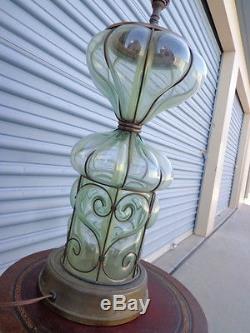 MID Century Hand Blown Caged Glass Murano Table Lamp