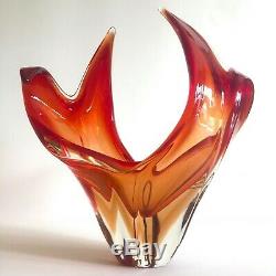 MID Century Modern Murano Art Glass Red Orange Flame Sculptural Centerpiece Bowl