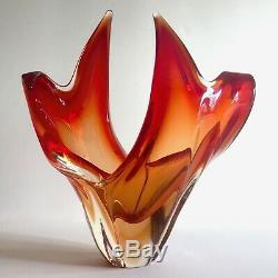 MID Century Modern Murano Art Glass Red Orange Flame Sculptural Centerpiece Bowl