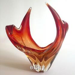 MID Century Modern Murano Art Glass Red Orange Flame Sculptural Centerpiece Bowl