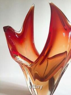 MID Century Modern Murano Art Glass Red Orange Flame Sculptural Centerpiece Bowl