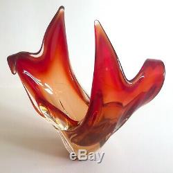 MID Century Modern Murano Art Glass Red Orange Flame Sculptural Centerpiece Bowl