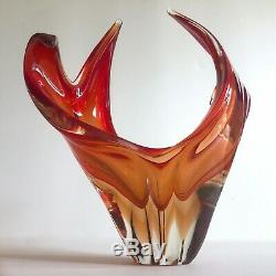 MID Century Modern Murano Art Glass Red Orange Flame Sculptural Centerpiece Bowl