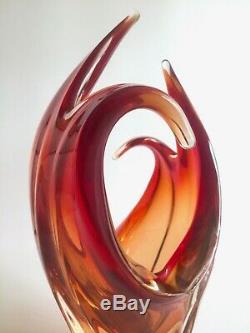 MID Century Modern Murano Art Glass Red Orange Flame Sculptural Centerpiece Bowl