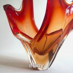 MID Century Modern Murano Art Glass Red Orange Flame Sculptural Centerpiece Bowl