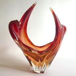 MID Century Modern Murano Art Glass Red Orange Flame Sculptural Centerpiece Bowl