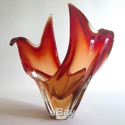 MID Century Modern Murano Art Glass Red Orange Flame Sculptural Centerpiece Bowl