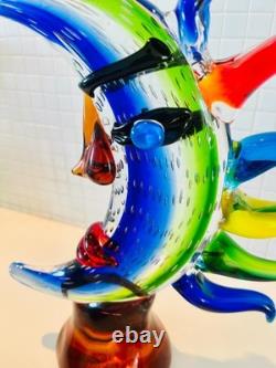 MOON FACE Murano picasso Style Glass Sculpture Multicolor Hand Blown Art JEBLO