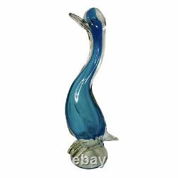 MURANO 17 Hand Blown Art Glass Duck Swan Bird Figurine Blue And Clear ITALY