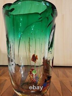 MURANO 4 FISH AQUARIUM Seagrass Vase ART GLASS SCULPTURE 6lb 14.9oz Hand-blown