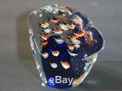 MURANO AQUARIUM SCULPTURE Art Glass 20 Fish, 8 Paperweight Statue Cobalt, Mint