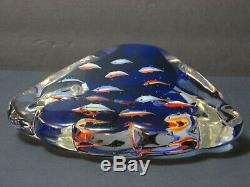 MURANO AQUARIUM SCULPTURE Art Glass 20 Fish, 8 Paperweight Statue Cobalt, Mint