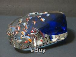 MURANO AQUARIUM SCULPTURE Art Glass 20 Fish, 8 Paperweight Statue Cobalt, Mint
