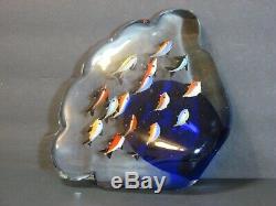 MURANO AQUARIUM SCULPTURE Art Glass 20 Fish, 8 Paperweight Statue Cobalt, Mint