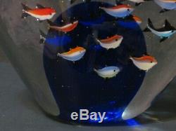 MURANO AQUARIUM SCULPTURE Art Glass 20 Fish, 8 Paperweight Statue Cobalt, Mint