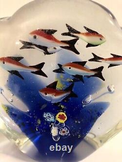 MURANO AQUARIUM SCULPTURE Art Glass 8 Fish Paperweight Cobalt Coral Millefiori