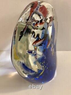 MURANO AQUARIUM SCULPTURE Art Glass 8 Fish Paperweight Cobalt Coral Millefiori