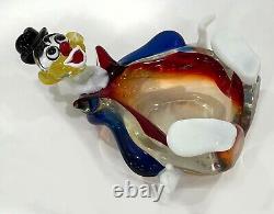 MURANO ART GLASS CLOWN Italian Hand-Blown Candy/Trinket Dish 8.75 L, c 1964