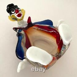 MURANO ART GLASS CLOWN Italian Hand-Blown Candy/Trinket Dish 8.75 L, c 1964