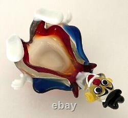 MURANO ART GLASS CLOWN Italian Hand-Blown Candy/Trinket Dish 8.75 L, c 1964