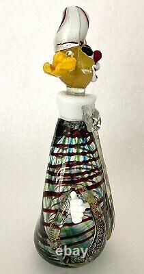 MURANO ART GLASS Italian CLOWN Hand-Blown Decanter, Gold Fleck, 11H, C1964