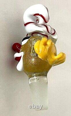 MURANO ART GLASS Italian CLOWN Hand-Blown Decanter, Gold Fleck, 11H, C1964