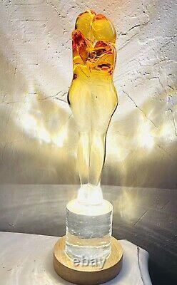 MURANO ART GLASS LOVERS EMBRACED COUPLE VINTAGE AMBER /CLEAR GLASS WithBase Light