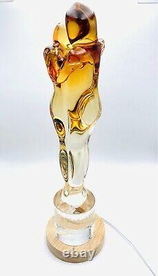 MURANO ART GLASS LOVERS EMBRACED COUPLE VINTAGE AMBER /CLEAR GLASS WithBase Light