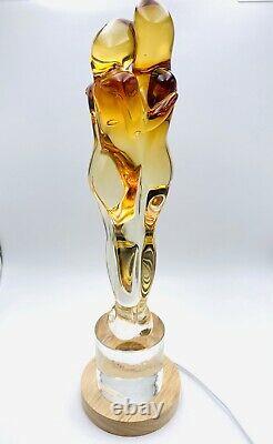 MURANO ART GLASS LOVERS EMBRACED COUPLE VINTAGE AMBER /CLEAR GLASS WithBase Light