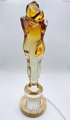 MURANO ART GLASS LOVERS EMBRACED COUPLE VINTAGE AMBER /CLEAR GLASS WithBase Light