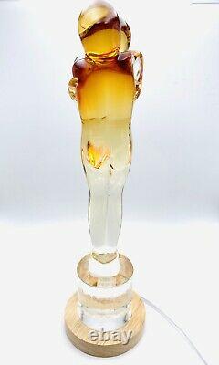 MURANO ART GLASS LOVERS EMBRACED COUPLE VINTAGE AMBER /CLEAR GLASS WithBase Light