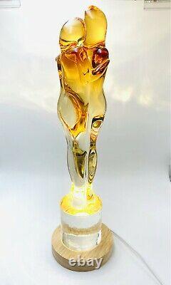 MURANO ART GLASS LOVERS EMBRACED COUPLE VINTAGE AMBER /CLEAR GLASS WithBase Light