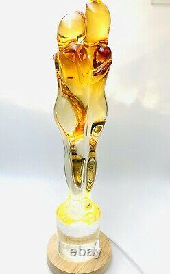 MURANO ART GLASS LOVERS EMBRACED COUPLE VINTAGE AMBER /CLEAR GLASS WithBase Light