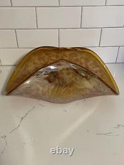 MURANO-Amber Hand Blown Art Sculpture Glass Bowl-Centerpiece Amber Italy