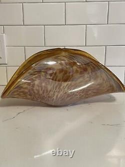 MURANO-Amber Hand Blown Art Sculpture Glass Bowl-Centerpiece Amber Italy